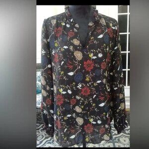 Violet & Claire Graphic Black Blue & Red Blouse Women's XL NWOT Feminine